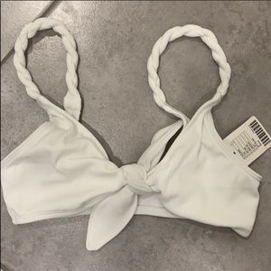 White ribbed knot bikini top